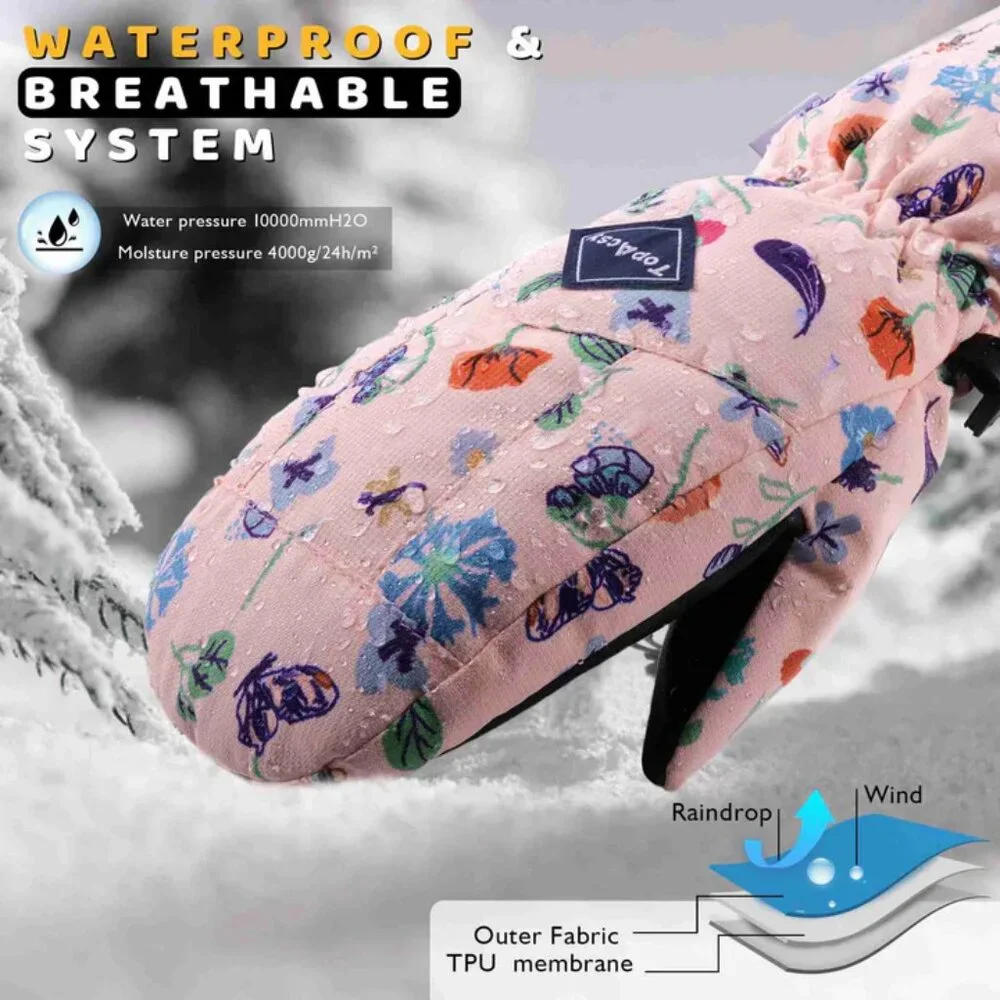 NEW TopAcsy Kids Ski Glove Waterproof Warm Winter Snow Mittens Pink XXXS